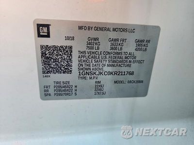 Zdjęcie 14 z 14 samochodu: 2019 CHEVROLET SUBURBAN K1500 PREMIER VIN:1GNSKJKC0KR211768 - miniatura
