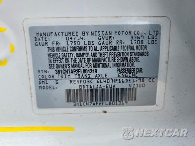Zdjęcie 13 z 13 samochodu: 2015 NISSAN VERSA 1.6 S VIN:3N1CN7AP2FL801319 - miniatura