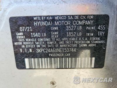 Zdjęcie 12 z 12 samochodu: 2022 HYUNDAI ACCENT SEL VIN:3KPC24A6XNE153744 - miniatura