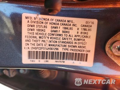 Zdjęcie 12 z 12 samochodu: 2016 HONDA CIVIC LX VIN:2HGFC2F51GH561296 - miniatura