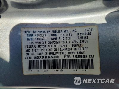 Zdjęcie 13 z 13 samochodu: 2017 HONDA ACCORD LX VIN:1HGCR2F39HA241076 - miniatura