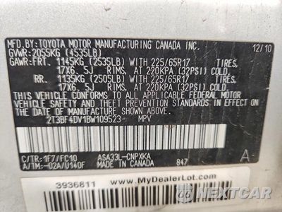 Zdjęcie 12 z 12 samochodu: 2011 TOYOTA RAV4 BASE VIN:2T3BF4DV1BW109523 - miniatura