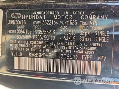 Zdjęcie 13 z 13 samochodu: 2017 HYUNDAI SANTA FE SE ULTIMATE VIN:KM8SRDHF1HU206913 - miniatura