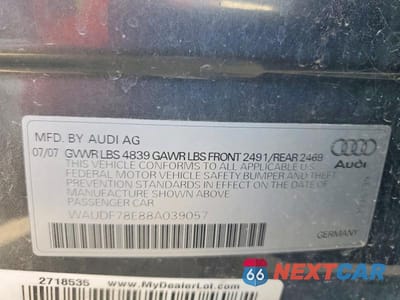 Zdjęcie 13 z 13 samochodu: 2008 AUDI A4 2.0T QUATTRO VIN:WAUDF78E88A039057 - miniatura