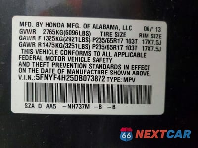 Zdjęcie 13 z 13 samochodu: 2013 HONDA PILOT LX VIN:5FNYF4H25DB073872 - miniatura