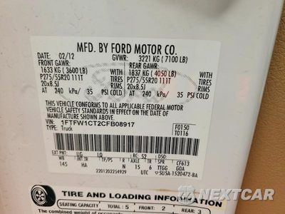 Zdjęcie 12 z 12 samochodu: 2012 FORD F150 SUPERCREW VIN:1FTFW1CT2CFB08917 - miniatura