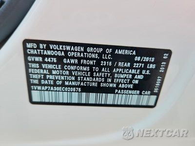 Zdjęcie 12 z 12 samochodu: 2014 VOLKSWAGEN PASSAT S VIN:1VWAP7A30EC020575 - miniatura