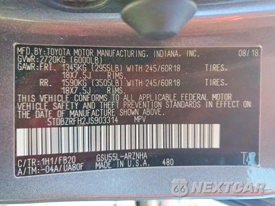 Zdjęcie 13 z 13 samochodu: 2018 TOYOTA HIGHLANDER LE VIN:5TDBZRFH2JS903314 - miniatura
