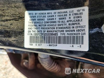 Zdjęcie 12 z 12 samochodu: 2016 HONDA CIVIC LX VIN:19XFC2F52GE099485 - miniatura