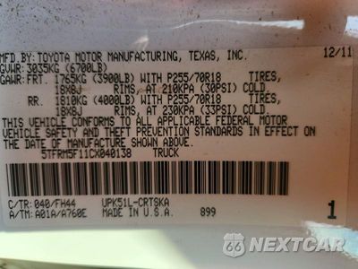 Zdjęcie 13 z 13 samochodu: 2012 TOYOTA TUNDRA DOUBLE CAB SR5 VIN:5TFRM5F11CX040138 - miniatura