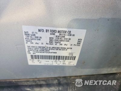 Zdjęcie 13 z 13 samochodu: 2016 FORD EXPLORER XLT VIN:1FM5K8D87GGA47988 - miniatura