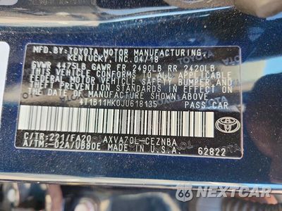 Zdjęcie 12 z 12 samochodu: 2018 TOYOTA CAMRY LE VIN:4T1B11HK0JU618135 - miniatura