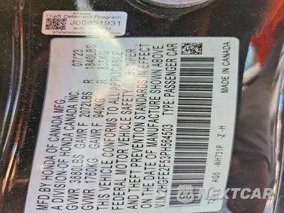 Zdjęcie 13 z 13 samochodu: 2023 HONDA CIVIC SPORT VIN:2HGFE2F53PH564503 - miniatura