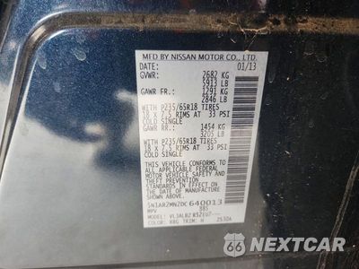 Zdjęcie 12 z 12 samochodu: 2013 NISSAN PATHFINDER S VIN:5N1AR2MN2DC640013 - miniatura