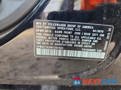 Zdjęcie 12 z 12 samochodu: 2015 VOLKSWAGEN PASSAT S VIN:1VWAT7A38FC087552 - miniatura