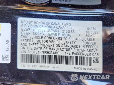 Zdjęcie 12 z 12 samochodu: 2024 HONDA CIVIC EX VIN:2HGFE1F76RH334890 - miniatura