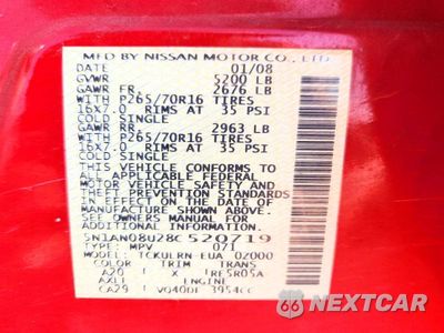 Zdjęcie 13 z 13 samochodu: 2008 NISSAN XTERRA X VIN:5N1AN08U28C520719 - miniatura