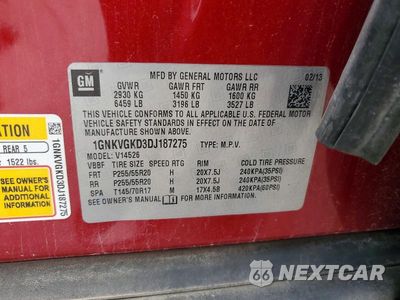 Zdjęcie 13 z 13 samochodu: 2013 CHEVROLET TRAVERSE LT VIN:1GNKVGKD3DJ187275 - miniatura