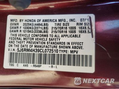 Zdjęcie 14 z 14 samochodu: 2012 HONDA CR-V LX VIN:5J6RM4H39CL072510 - miniatura