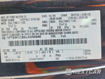 Zdjęcie 12 z 12 samochodu: 2020 FORD F150 SUPERCREW VIN:1FTEW1CB6LKD56940 - miniatura