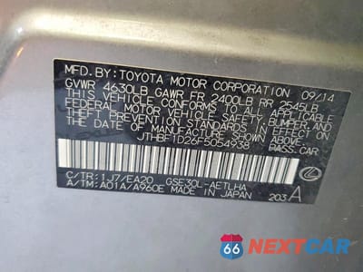 Zdjęcie 12 z 12 samochodu: 2015 LEXUS IS 250 VIN:JTHBF1D26F5054938 - miniatura