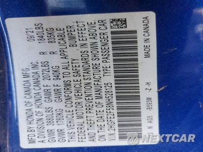 Zdjęcie 12 z 12 samochodu: 2022 HONDA CIVIC SPORT VIN:2HGFE2F58NH528125 - miniatura