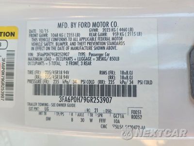 Zdjęcie 12 z 12 samochodu: 2016 FORD FUSION SE VIN:3FA6P0H79GR253907 - miniatura
