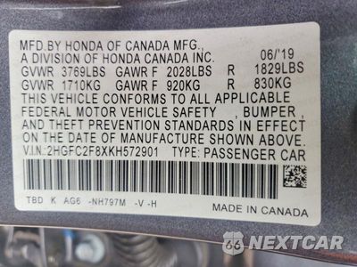 Zdjęcie 12 z 12 samochodu: 2019 HONDA CIVIC SPORT VIN:2HGFC2F8XKH572901 - miniatura