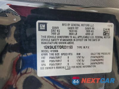 Zdjęcie 14 z 14 samochodu: 2013 CHEVROLET SUBURBAN K1500 LT VIN:1GNSKJE77DR231193 - miniatura
