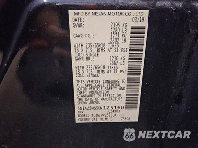 Zdjęcie 12 z 12 samochodu: 2019 NISSAN MURANO S VIN:5N1AZ2MS5KN125160 - miniatura