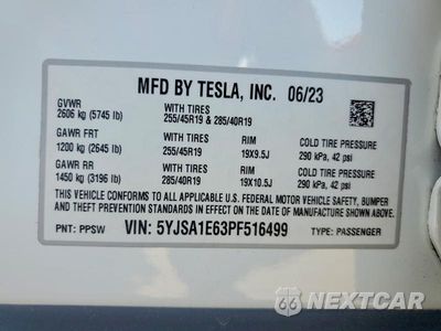 Zdjęcie 12 z 12 samochodu: 2023 TESLA MODEL S VIN:5YJSA1E63PF516499 - miniatura