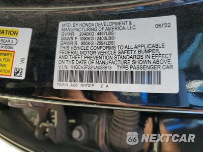 Zdjęcie 13 z 13 samochodu: 2022 HONDA ACCORD HYBRID SPORT VIN:1HGCV3F22NA028913 - miniatura