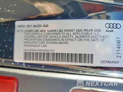 Zdjęcie 13 z 13 samochodu: 2022 AUDI A4 PREMIUM PLUS 40 VIN:WAUBBAF40NN000722 - miniatura