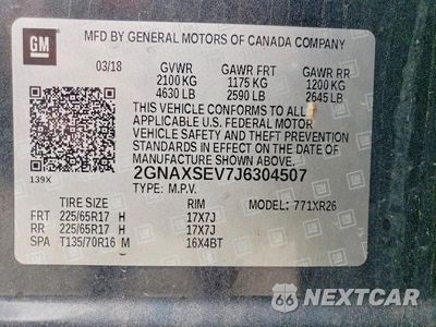 Zdjęcie 12 z 12 samochodu: 2018 CHEVROLET EQUINOX LT VIN:2GNAXSEV7J6304507 - miniatura