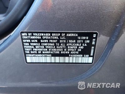Zdjęcie 12 z 12 samochodu: 2013 VOLKSWAGEN PASSAT S VIN:1VWAP7A30DC077602 - miniatura