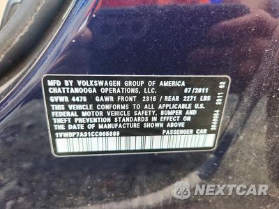 Zdjęcie 12 z 12 samochodu: 2012 VOLKSWAGEN PASSAT SE VIN:1VWBP7A31CC005889 - miniatura