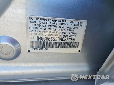 Zdjęcie 12 z 12 samochodu: 2003 HONDA ACCORD EX VIN:1HGCM66533A099355 - miniatura