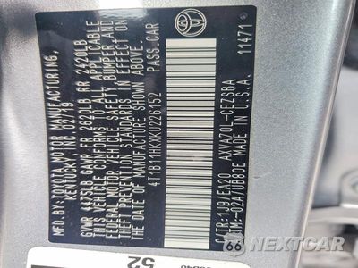 Zdjęcie 12 z 12 samochodu: 2019 TOYOTA CAMRY SE VIN:4T1B11HKXKU226152 - miniatura