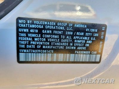Zdjęcie 12 z 12 samochodu: 2015 VOLKSWAGEN PASSAT S VIN:1VWAT7A37FC061475 - miniatura