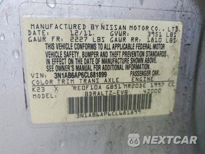 Zdjęcie 12 z 12 samochodu: 2012 NISSAN SENTRA 2.0 VIN:3N1AB6AP6CL681899 - miniatura