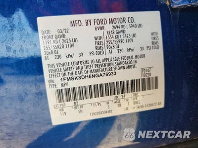 Zdjęcie 14 z 14 samochodu: 2022 FORD EXPLORER XLT VIN:1FMSK8DH6NGA76933 - miniatura