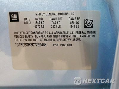 Zdjęcie 12 z 12 samochodu: 2012 CHEVROLET CRUZE LS VIN:1G1PC5SH3C7259463 - miniatura