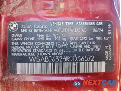 Zdjęcie 12 z 12 samochodu: 1994 BMW 325 IC AUTOMATIC VIN:WBABJ6326RJD36572 - miniatura