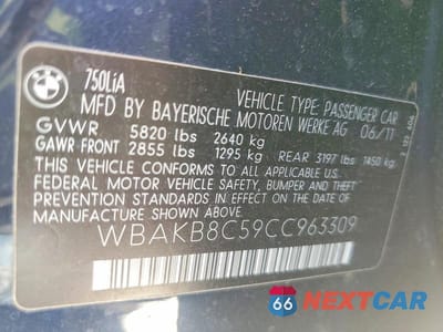 Zdjęcie 12 z 12 samochodu: 2012 BMW 750 LI VIN:WBAKB8C59CC963309 - miniatura