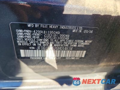 Zdjęcie 12 z 12 samochodu: 2016 SUBARU IMPREZA VIN:JF1GJAA62GH014634 - miniatura