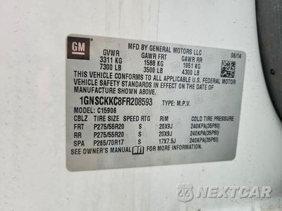 Zdjęcie 13 z 13 samochodu: 2015 CHEVROLET SUBURBAN C1500 LTZ VIN:1GNSCKKC8FR208593 - miniatura
