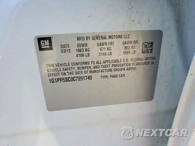 Zdjęcie 12 z 12 samochodu: 2012 CHEVROLET CRUZE LT VIN:1G1PF5SC0C7291749 - miniatura