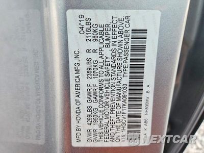 Zdjęcie 12 z 12 samochodu: 2019 HONDA ACCORD LX VIN:1HGCV1F17KA091030 - miniatura