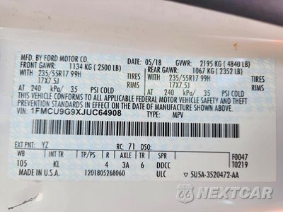 Zdjęcie 14 z 14 samochodu: 2018 FORD ESCAPE SE VIN:1FMCU9G9XJUC64908 - miniatura