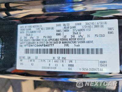 Zdjęcie 12 z 12 samochodu: 2022 FORD F150 SUPERCREW VIN:1FTEW1C84NFB40777 - miniatura